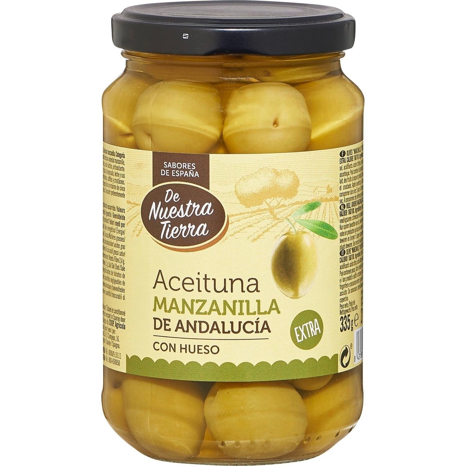 Olives Vertes Entières DE NUESTRA TIERRA la boite de 210g net égoutté