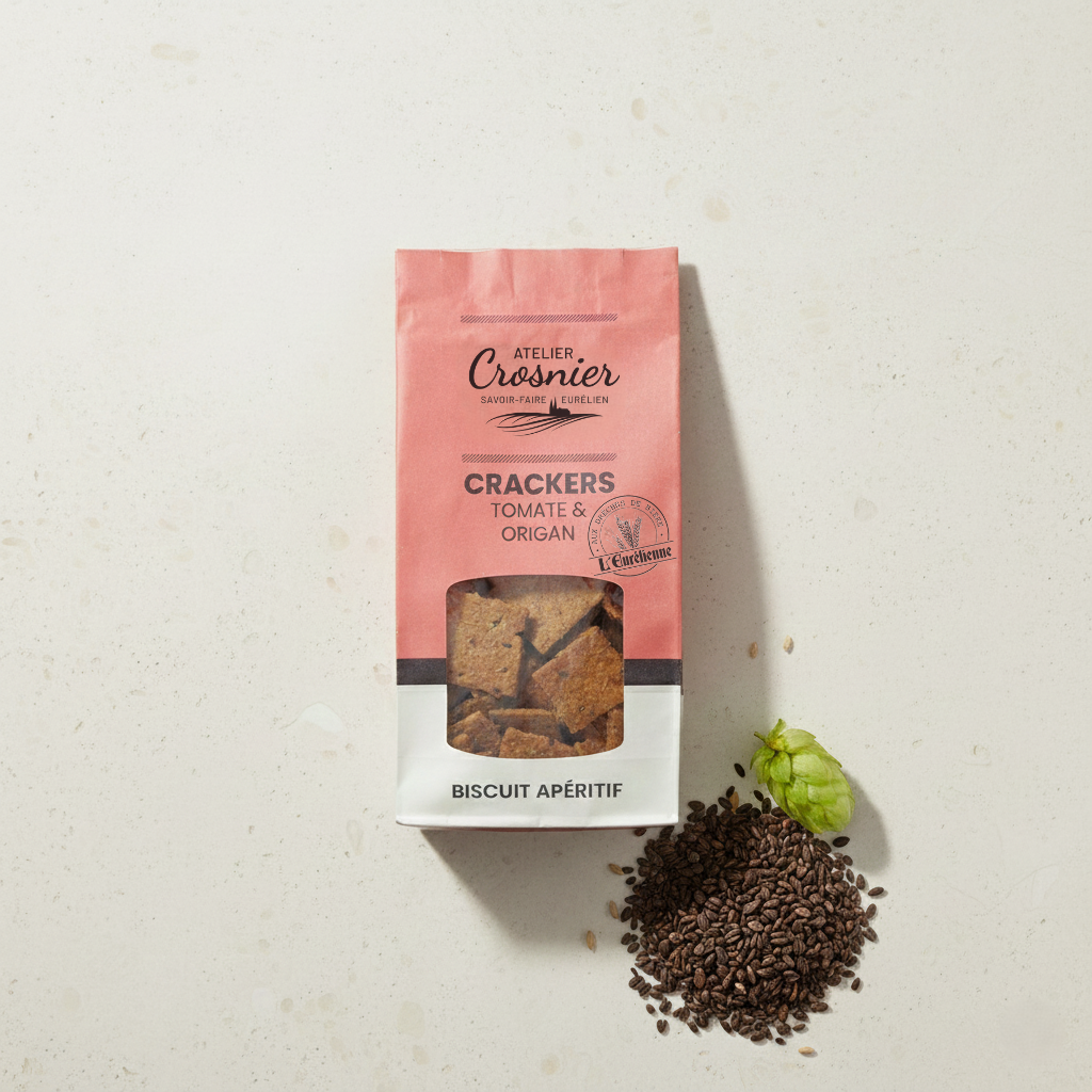 Crackers aux drêches de bière tomate et origan ATELIER CROSNIER
