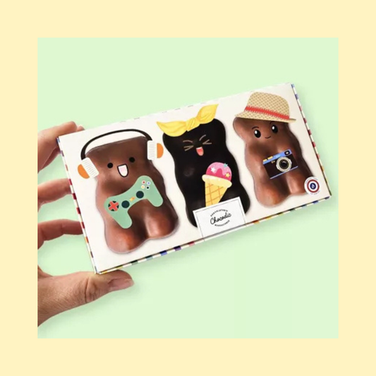 Coffret 3 Oursons coeur guimauve enrobés de chocolat au lait et noir CHOCODIC