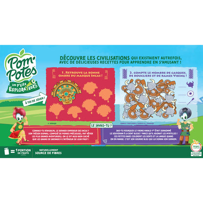 Kompotte für kleine Entdecker Unter den Inkas und Wikingern Apfel-Banane-Granatapfel, Erdbeer-Blaubeere Ohne Zuckerzusatz POM'POTES