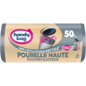 Pack of 10 50L Garbage Bags, 100% Recycled Plastic HANDY BAG