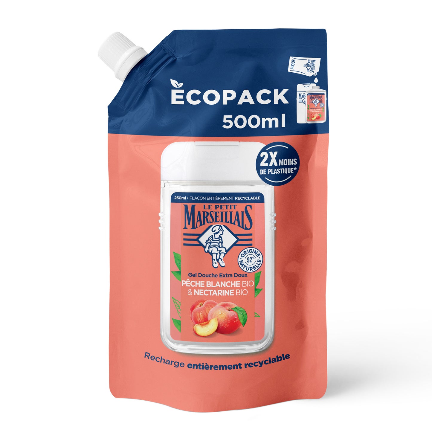 Recharge Crème de Douche Extra Douce Pêche Blanche Bio & Nectarine Bio LE PETIT MARSEILLAIS