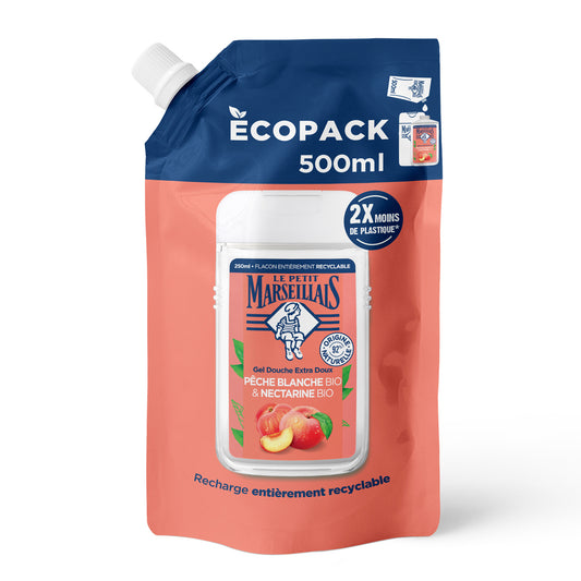 Recharge Crème de Douche Extra Douce Pêche Blanche Bio & Nectarine Bio LE PETIT MARSEILLAIS