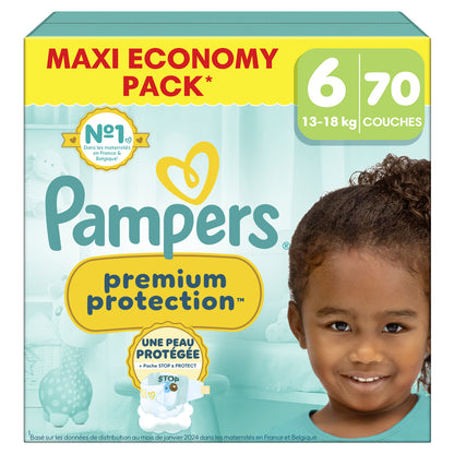 Couches Bébés Premium Protection 13-18kg Taille 6 PAMPERS