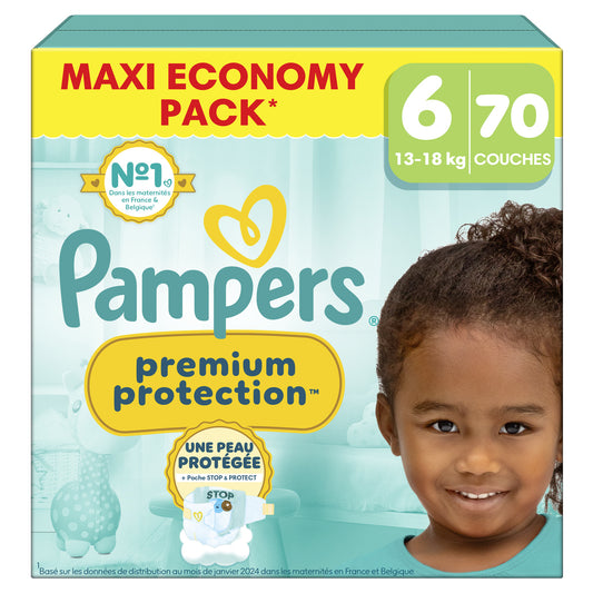 Couches Bébés Premium Protection 13-18kg Taille 6 PAMPERS