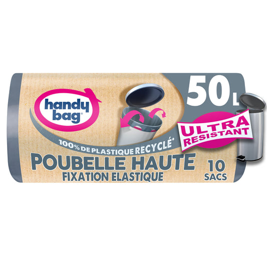 Pack of 10 50L Garbage Bags, 100% Recycled Plastic HANDY BAG