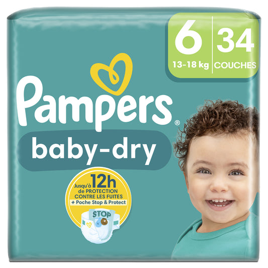 Couches Bébé Baby-Dry Giga Taille 6 13kg-18kg PAMPERS