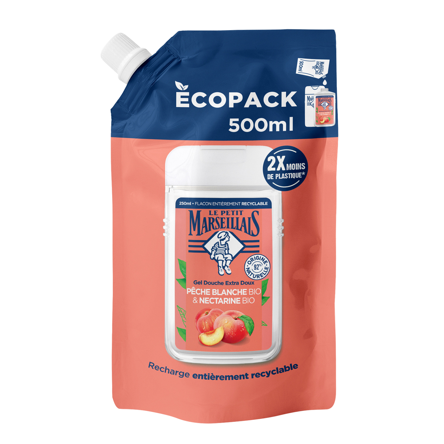 Recharge Crème de Douche Extra Douce Pêche Blanche Bio & Nectarine Bio LE PETIT MARSEILLAIS