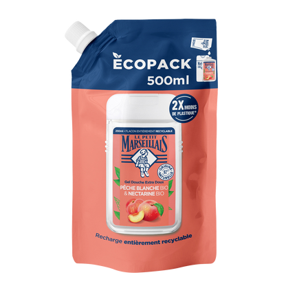 Recharge Crème de Douche Extra Douce Pêche Blanche Bio & Nectarine Bio LE PETIT MARSEILLAIS