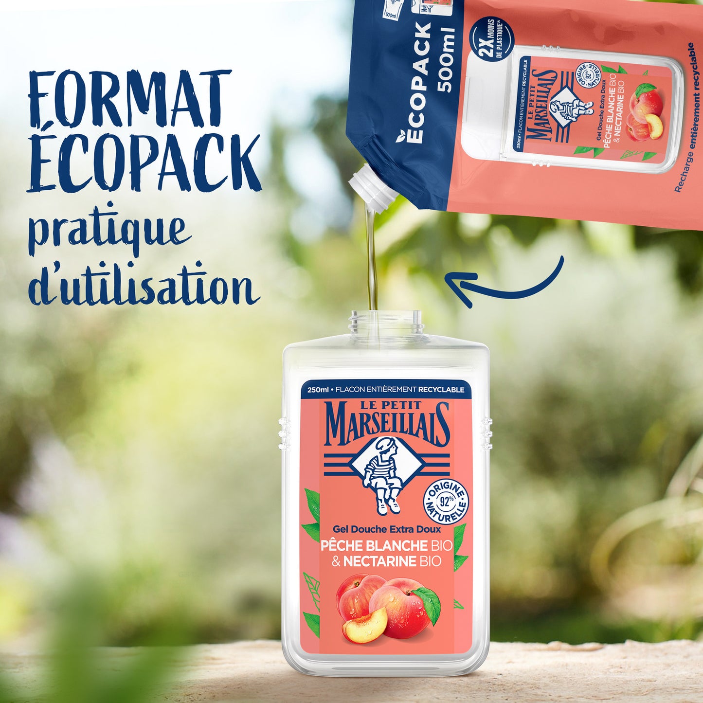 Recharge Crème de Douche Extra Douce Pêche Blanche Bio & Nectarine Bio LE PETIT MARSEILLAIS