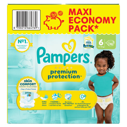 Couches Bébés Premium Protection 13-18kg Taille 6 PAMPERS