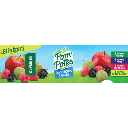 Compotes les Inédits Pomme, Mûre, Framboise, Reine Claude Sans Sucres Ajoutés POM'POTES