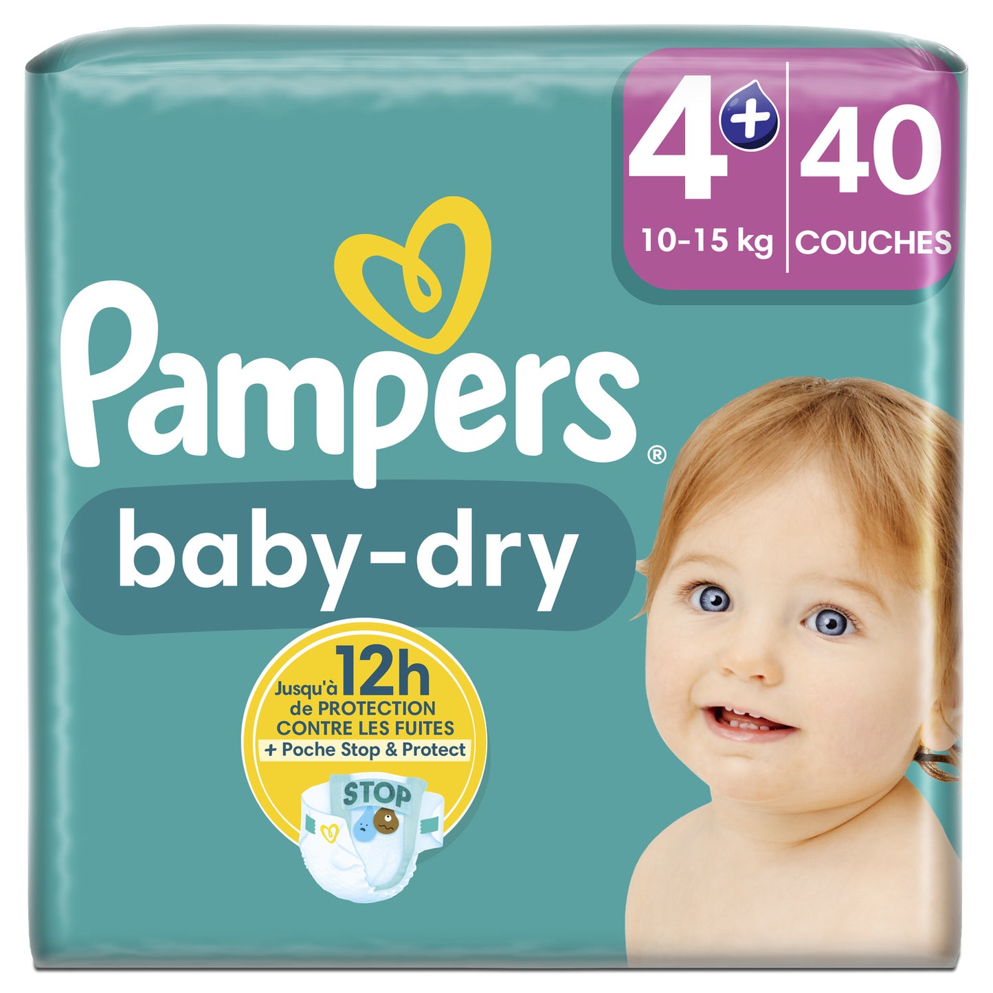 Couches Bébé Baby-Dry Taille 4+ 10kg-15kg PAMPERS