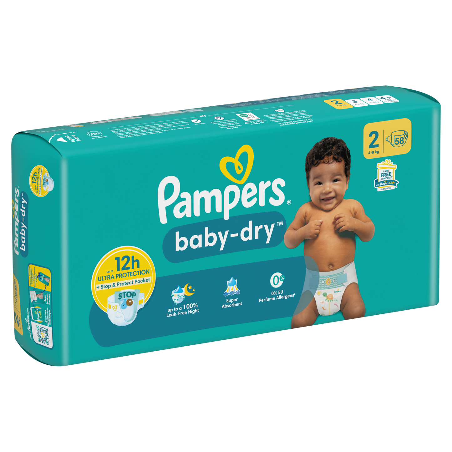 Couches Bébé Baby-Dry Taille 2 4kg-8kg PAMPERS